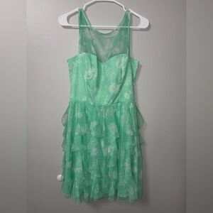Teeze me sea foam green sleeveless ruffle sheer floral dress juniors size 11 nwt